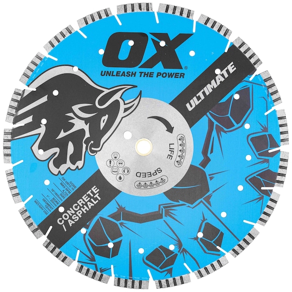 Ox Tools Ultimate Concrete/Asphalt 16'' Diamond Blade 12mm with 15mm undercut Segment - 1" - 20mm bore OX-UB12-16 - main